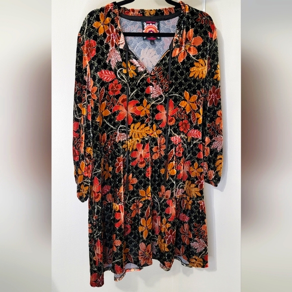 JOHNNY WAS JASMOON FLORE VELVET/SILK FIELD TIERED DRESS SIZE L BNWOT - Picture 11 of 14